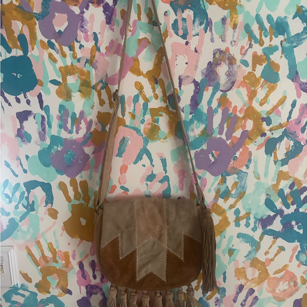 Spell Tan Suede Crossbody Bag with Fringe